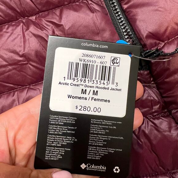 COLUMBIA Women's Arctic Crest Down Hooded Jacket Size M In Moonvista - Picture 12 of 13